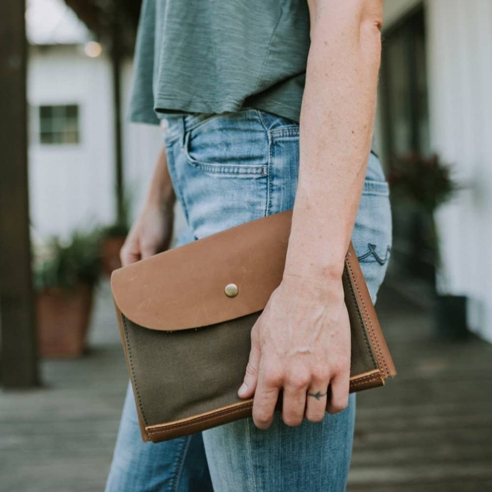 Kelly Moore Bag—Full-Grain Leather + Waxed Canvas Gadget Clutch